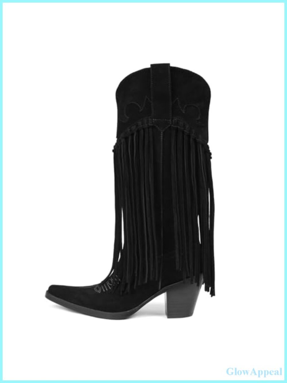 Snip Toe Mid Calf Cowboy Boots Fringe Chunky Heel Western